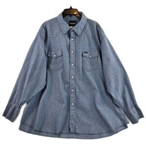 VTG Wrangler Denim Pearl Snap Extra Long Tail Shirt 20x36 Grandpacore Cowboy XL